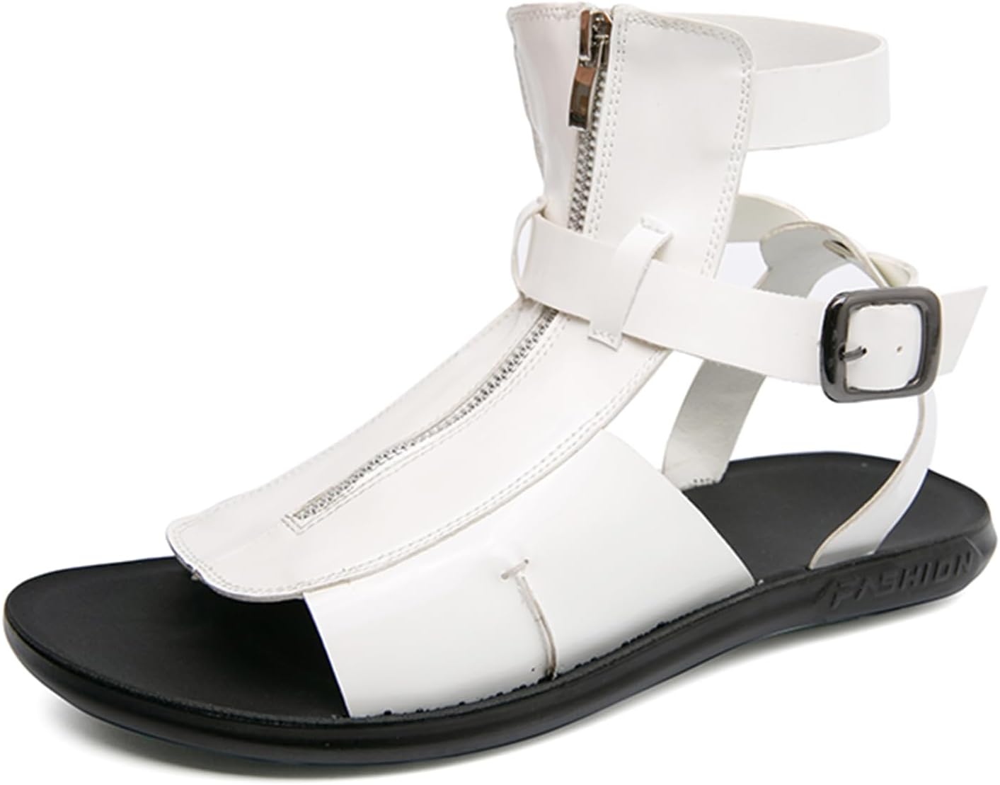 

Мужские кожаные сандалии Dacnakby, черные гладиаторские пляжные сандалии с ремешком на щиколотке, пряжкой, передней молнией, поддержкой свода стопы и нескользящей подошвой