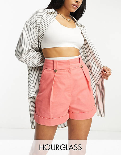 

Коралловые льняные шорты с хлястиками на талии ASOS DESIGN Hourglass Mom