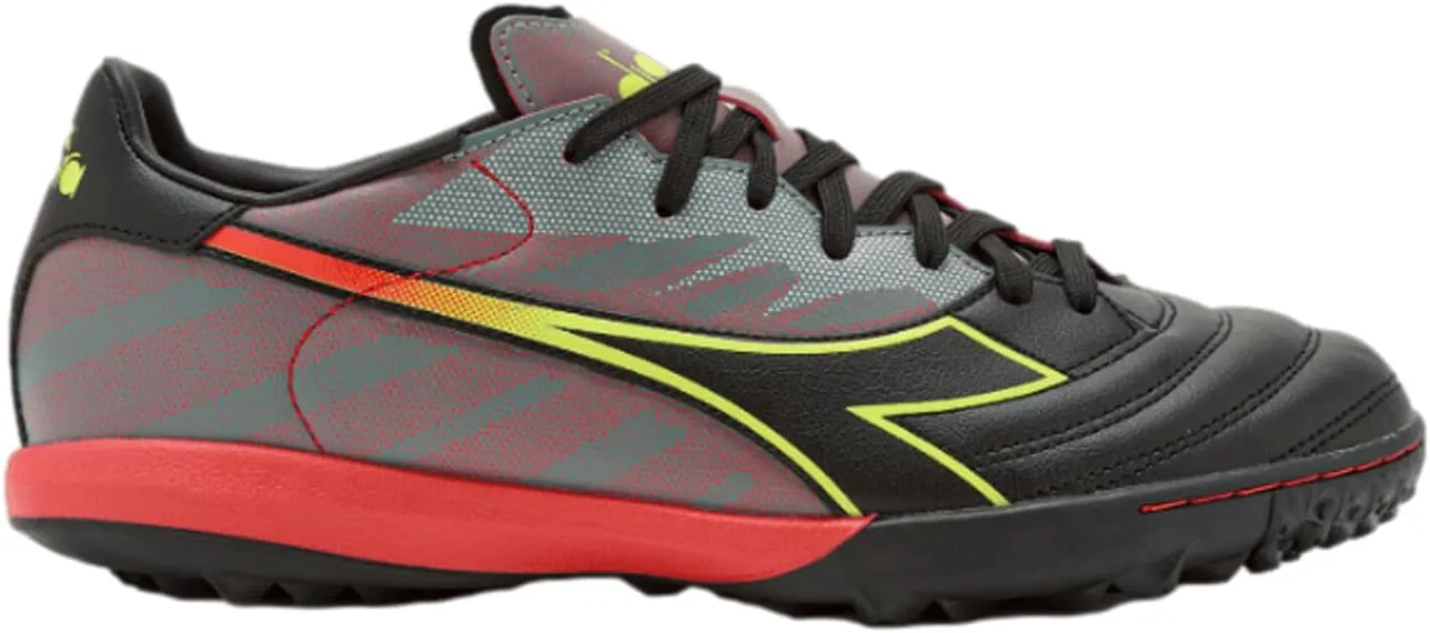 Футбольные бутсы Diadora Brasil Elite Turf - водоотталкивающий Suprellsoft, противоскользящая подкладка из ПУ на пятке, точки гибкости на стельке, высококачественное исполнение, черный/красный/желтый — фото 2