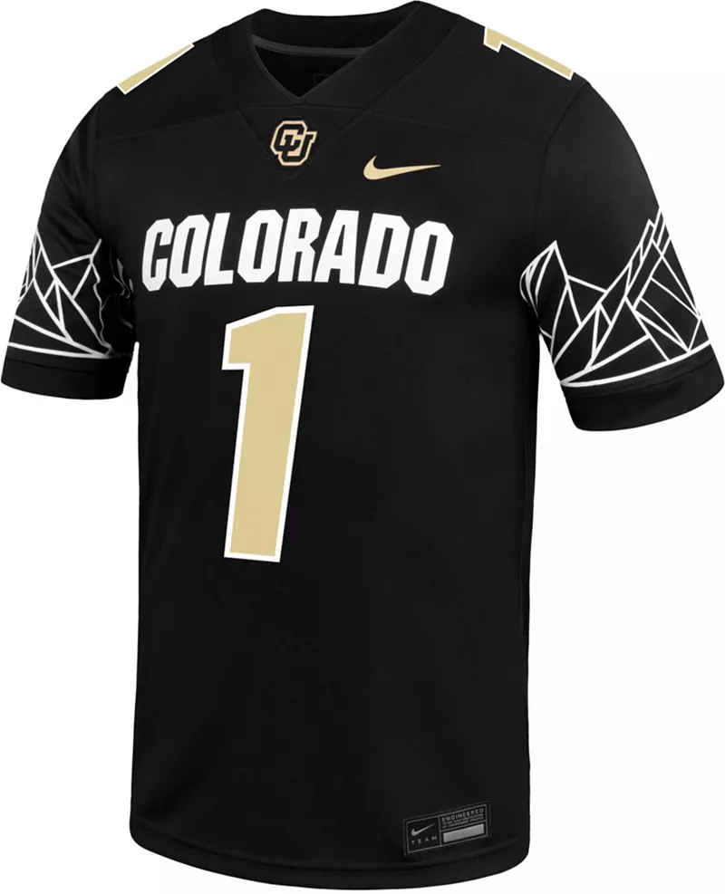 Черная мужская футболка Nike Colorado Buffaloes #1 Dri-FIT Replica для домашнего футбола — фото 2