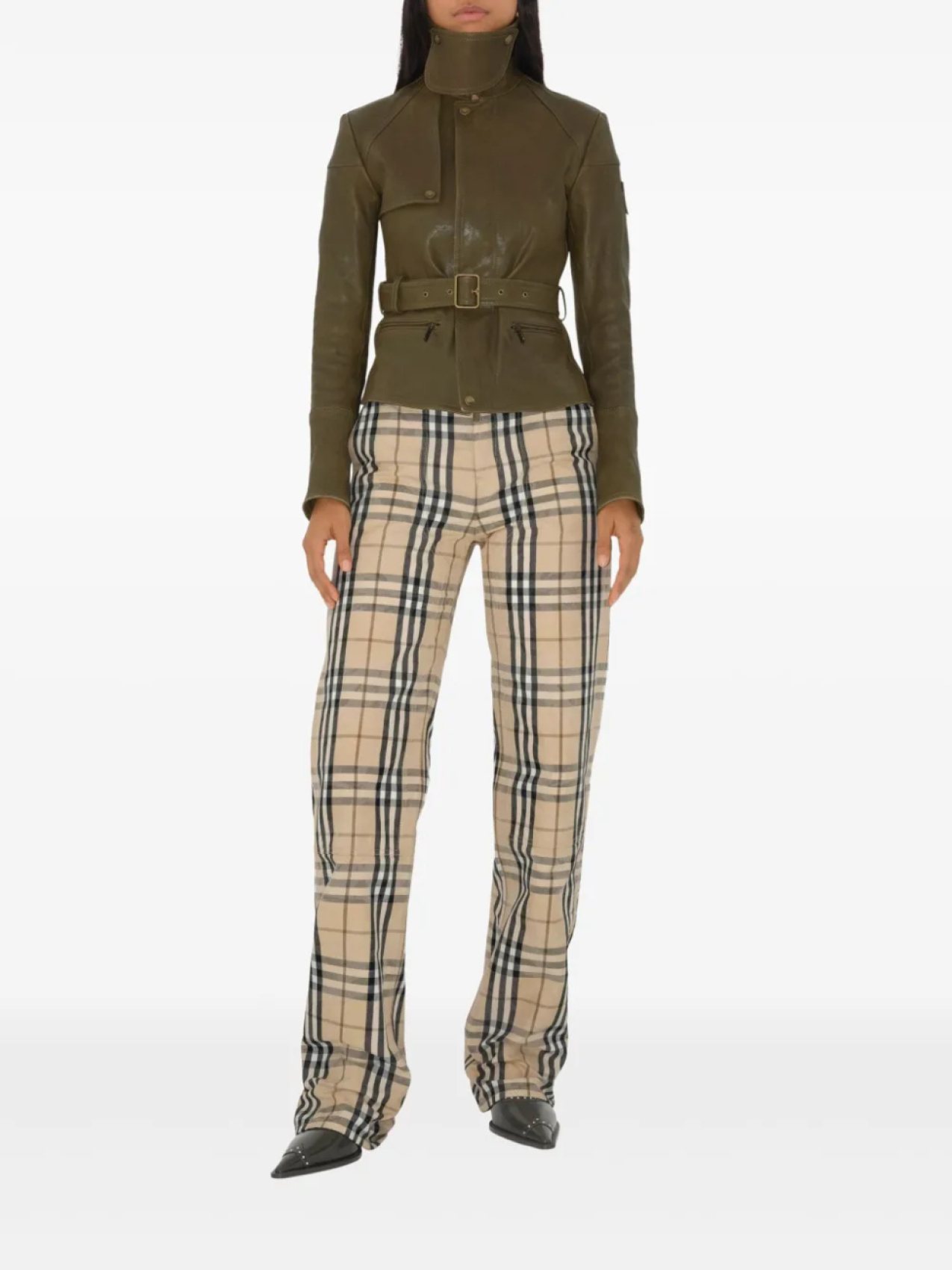 Джинсы Burberry в клетку, хлопок 100%, кожа теленка 100%, нейтральный — фото 2