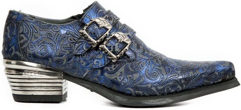 

Мужские туфли New Rock 7960 с тисненой винтажной кожей, пряжкой и стальной подошвой, Black and Blue