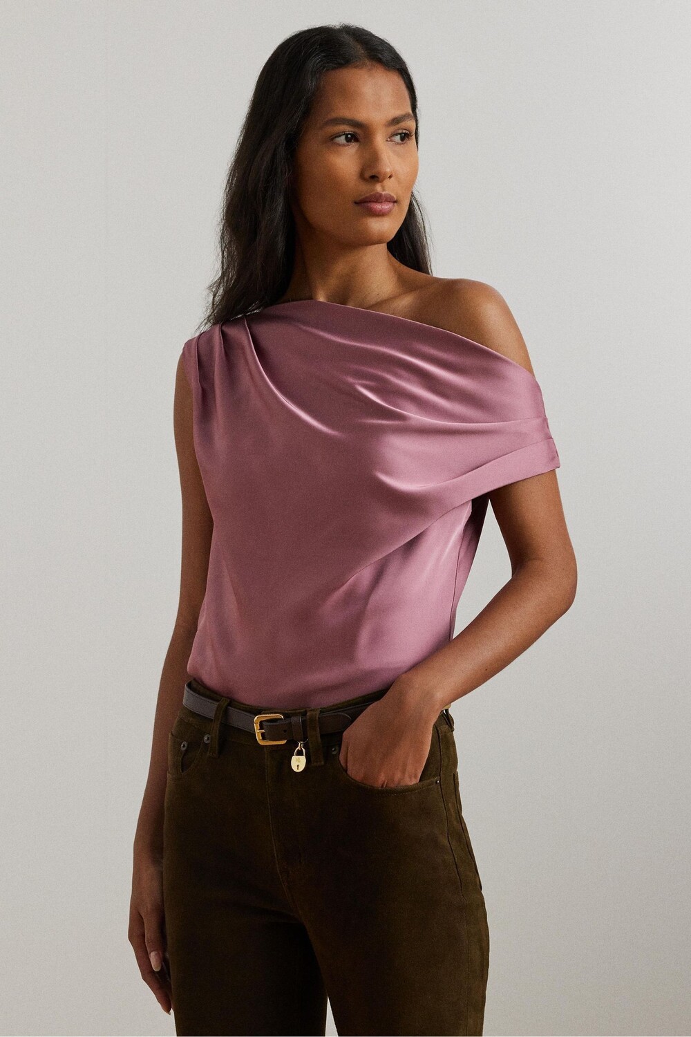 

Блузка из атласного шармеза с открытыми плечами Lauren Ralph Lauren, розовый