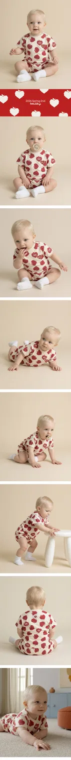 Детский комплект из футболки и шорт "Baby Bubble Apple Allover" тёмно-красный от Belita&Boys — фото 2