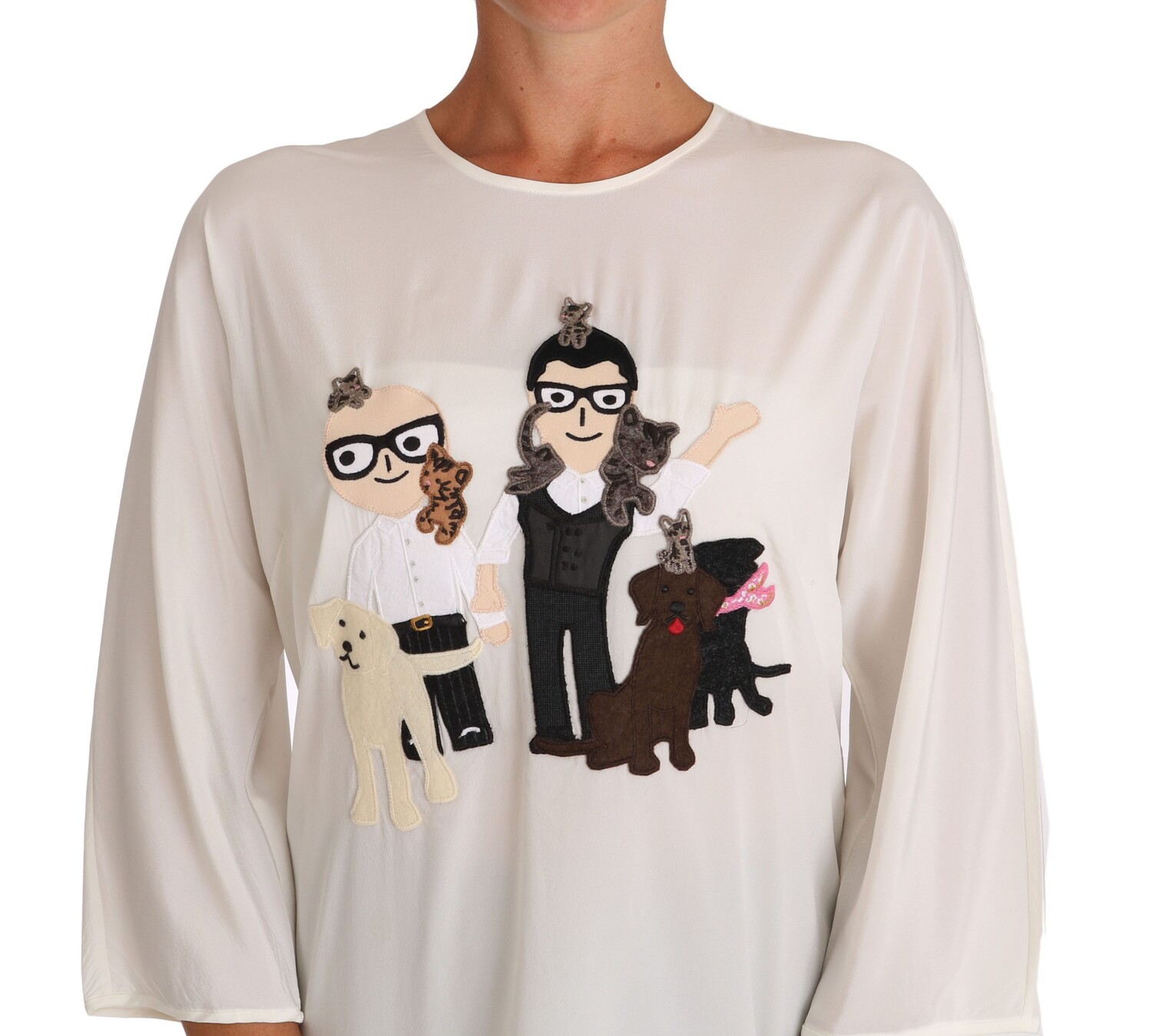 Шелковый топ с аппликацией Chic Figure Family Dolce & Gabbana, белый — фото 3