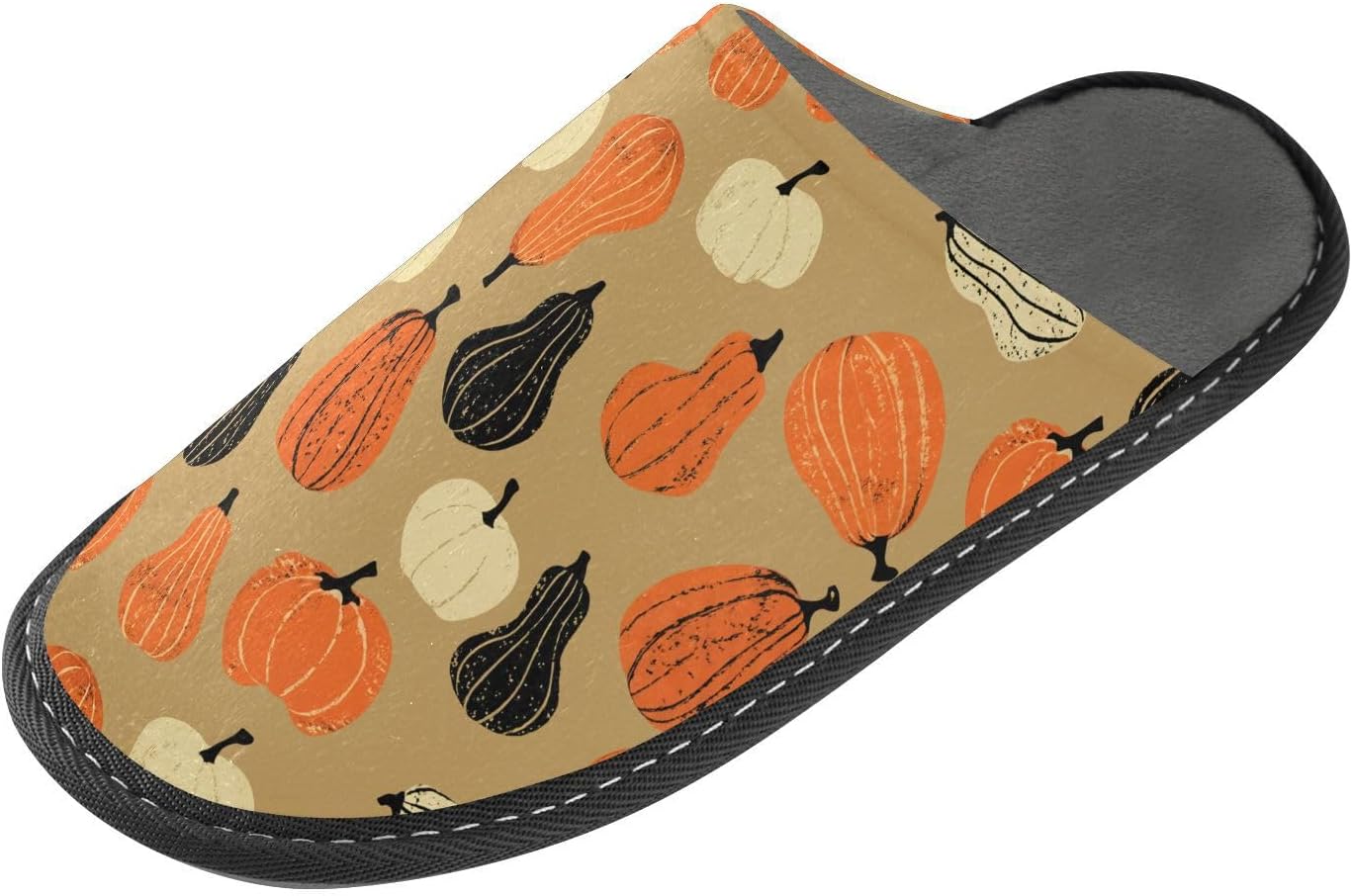 

FRMG Тапочки желтые с рисунком тыквы на День благодарения с пушистой отделкой, ПВХ подошва, комфортные для дома и улицы A2304602