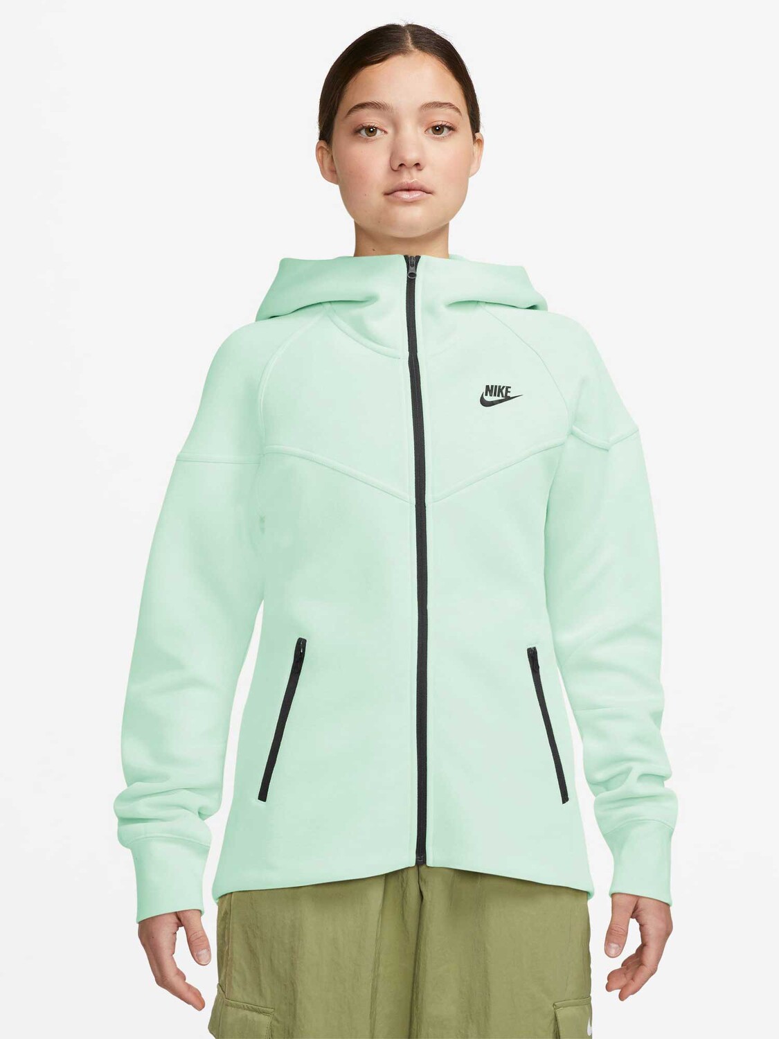 

Толстовка Nike W NSW TCH FLC WR FZ HDY, зеленый