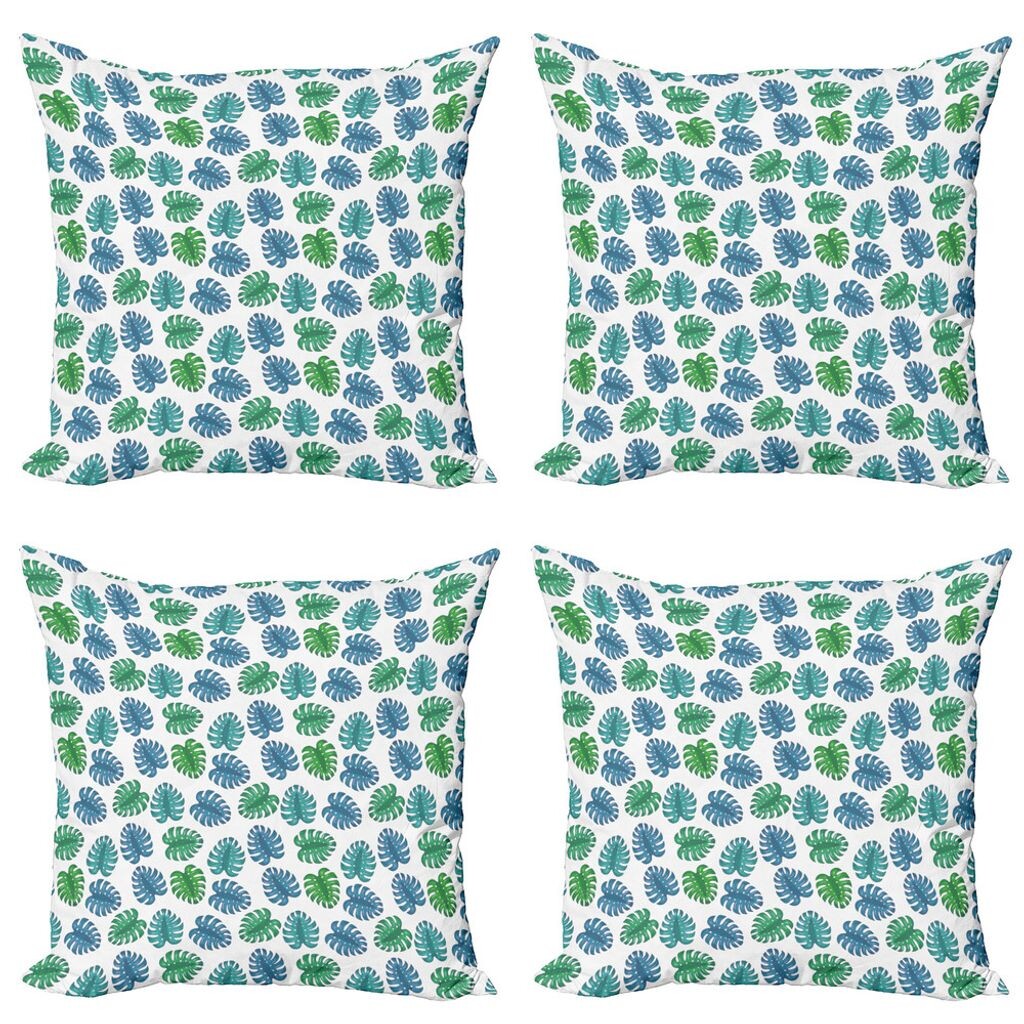 

ABAKUHAUS Тропический набор чехлов для подушек (4 предмета), Monstera Leaf Flora, современная двусторонняя цифровая печать, 40 x 40 см, многоцветный