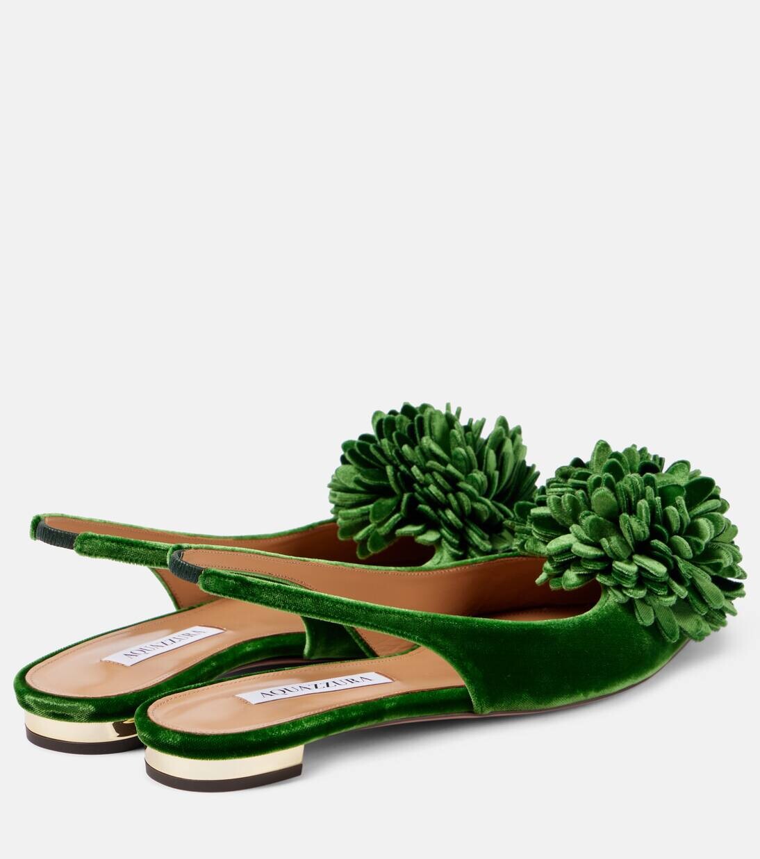Бархатные балетки Couturier с пяткой на пятке Aquazzura, цвет malachite — фото 2
