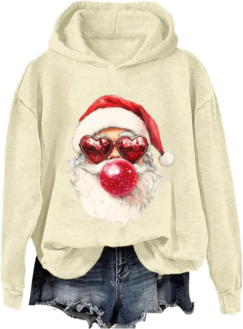 

Винтажный худи с принтом Санта Клауса и жевательной резинкой, забавный рождественский свитшот SIMJEW