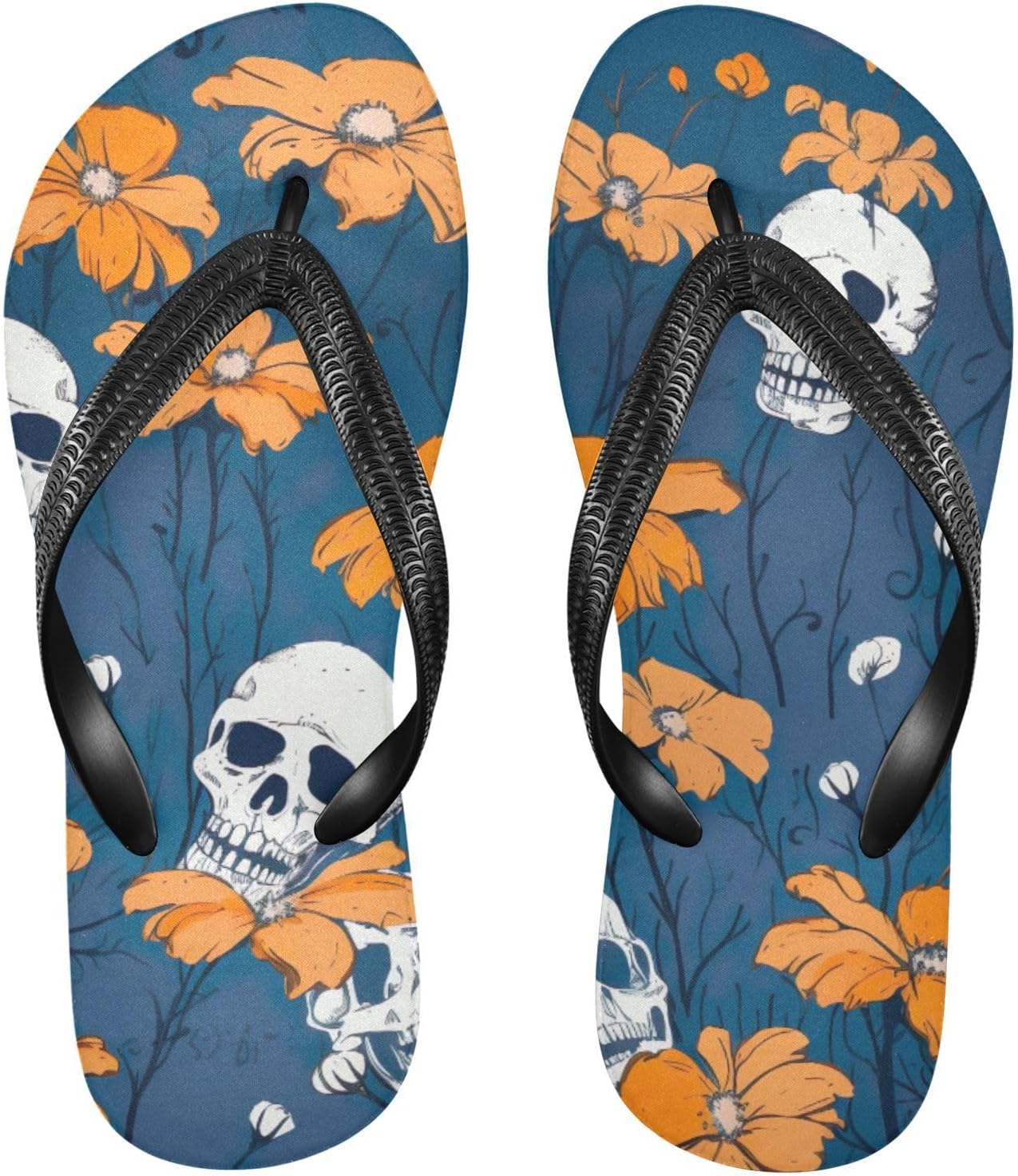 

Женские и мужские летние пляжные шлепанцы с цветочным черепом, повседневные сандалии для душа Kfbe, Floral Skull