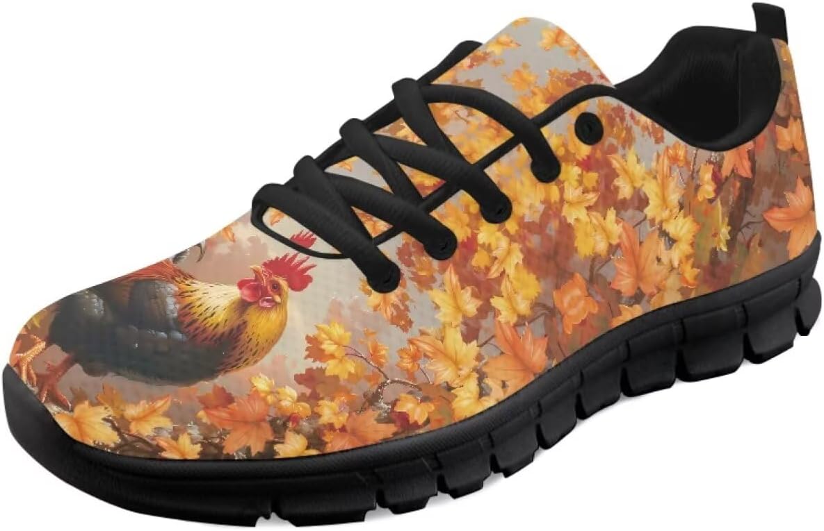 

GETELINSENG Женские и мужские кроссовки для бега, модные теннисные, для тренировок в зале, для фитнеса, удобные кроссовки для тенниса и ходьбы, легкие, Fall Rooster Maple Leaves