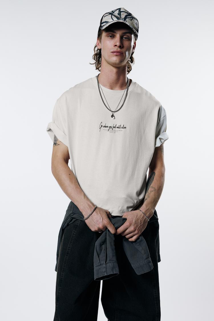 

Футболка с коротким рукавом и пейзажем Pull And Bear, белый