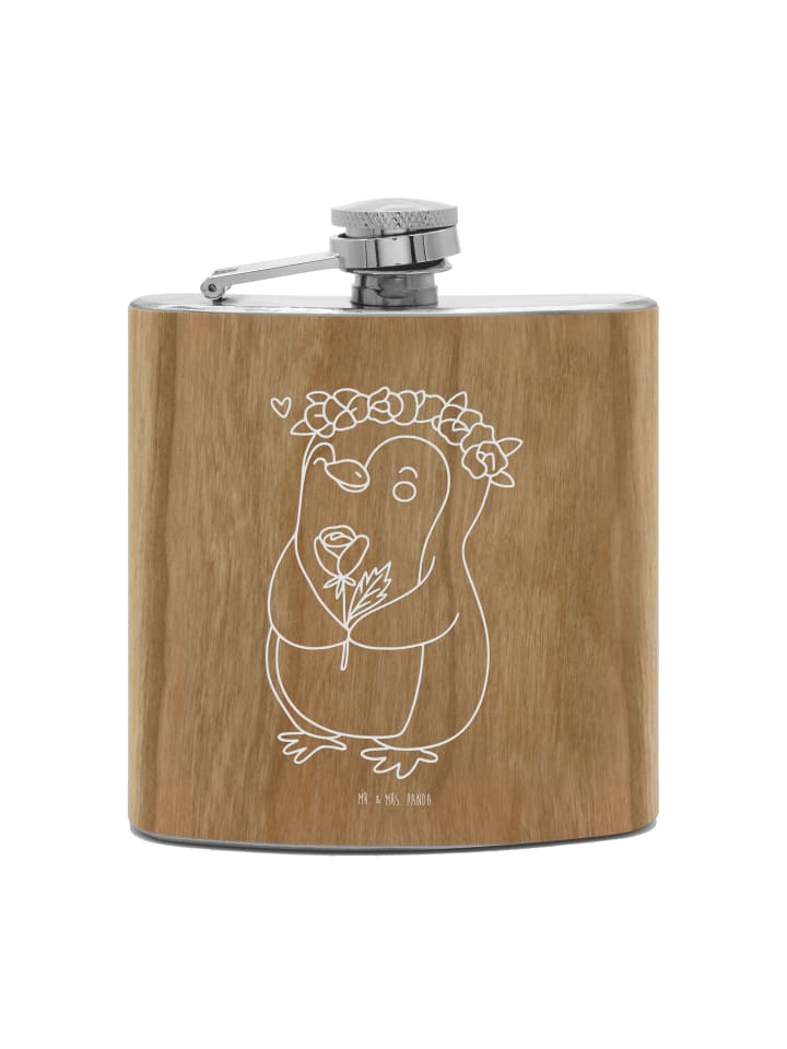 

Mr. & Mrs. Panda Фляга Flachmann Holz Kaktus Happy mit Spruch in Braun