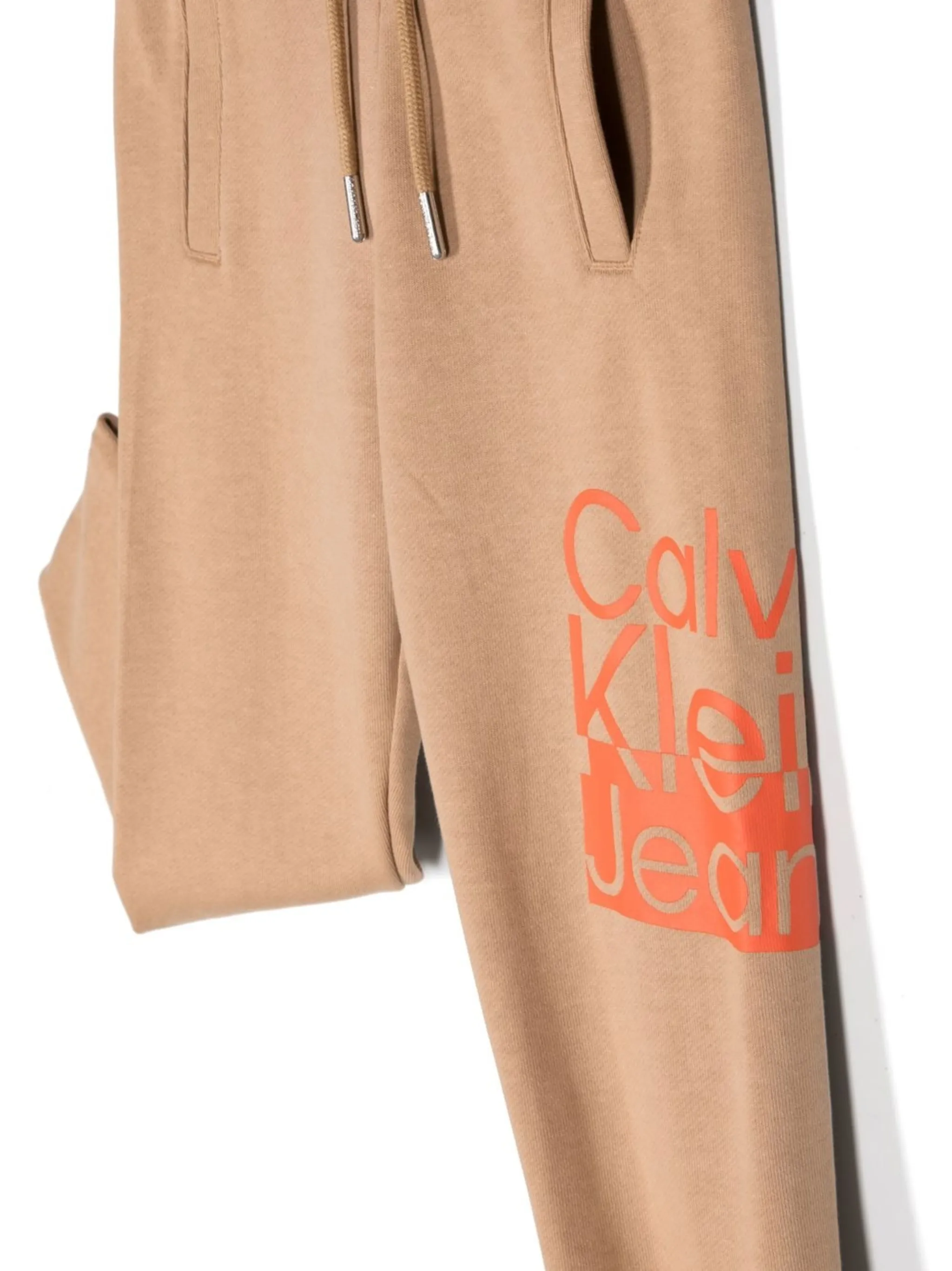 Спортивные брюки с кулиской и логотипом Calvin Klein Kids, бежево-коричневый — фото 3