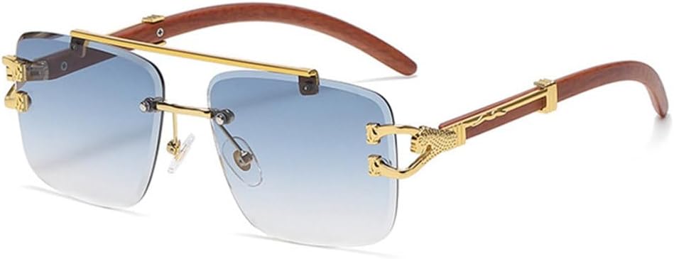 

Ретро-солнцезащитные очки без оправы, двойная перемычка, женские, прозрачные линзы с градиентом "океан". Мужские металлические, леопардовый принт. UV400. Бренд: MTZJH. Цвет: Golden Blue