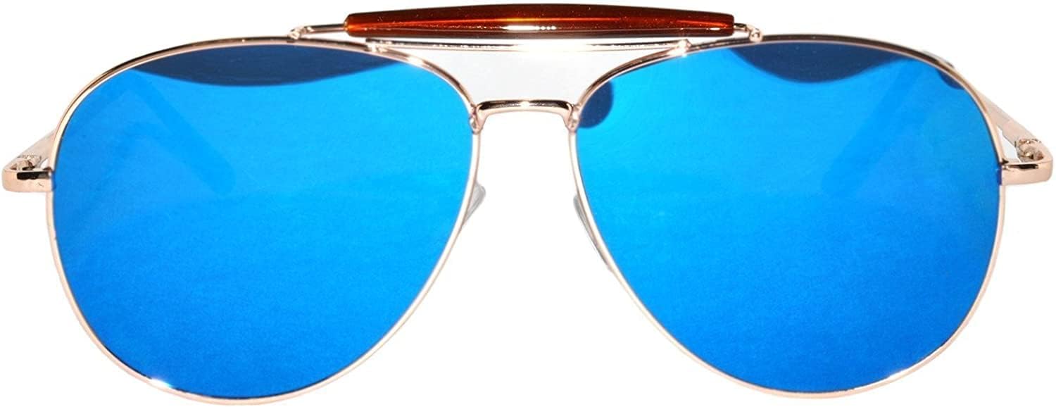 

Солнцезащитные очки-авиаторы OWL с перемычкой над бровями, женские, с защитой от УФ-излучения, плоскими зеркальными линзами, модные солнцезащитные очки в металлической оправе, Gold Blue Mirror