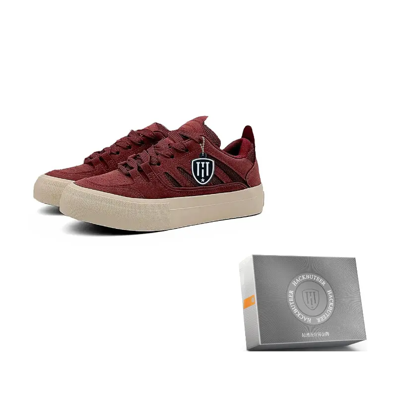 

Низкие кроссовки для скейтбординга мужские в коробке HACKBUTEER, Burgundy