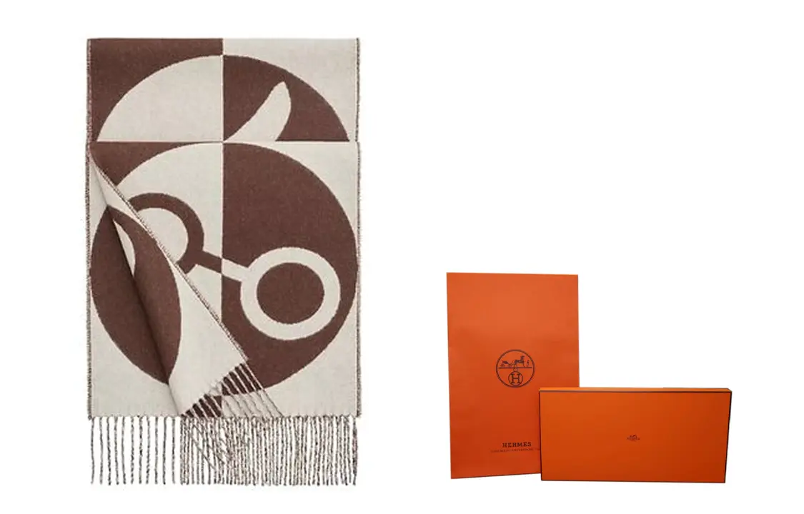 Кашемировый вязаный шарф для женщин Hermes, коричневый — фото 3