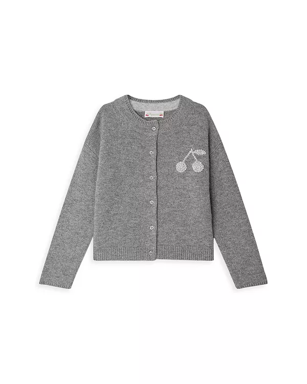 

Детский кардиган с вышивкой вишневого цвета - для малышек и для девочек постарше Bonpoint, серый