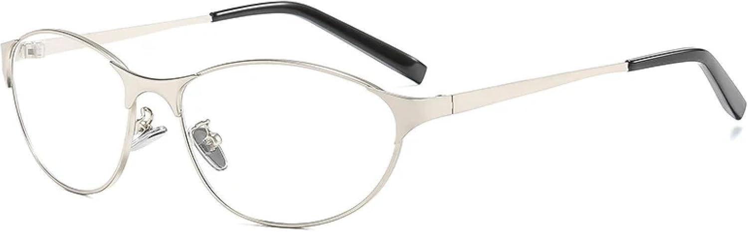 

Модные солнцезащитные очки в маленькой оправе «кошачий глаз» для мужчин и женщин, роскошные металлические очки, классические повседневные, с защитой от УФ-излучения UV400 TKKTLLT, Silver Clear