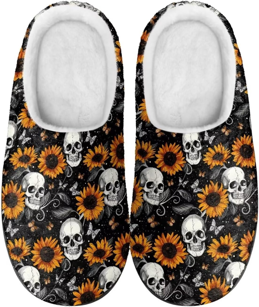 

Тапочки Mintulipy из хлопка, женские пушистые тапочки, домашняя обувь, для дома и улицы, размеры 34-50 (EUR), 3-15 (US) (женские), 8-15 (мужские) для женщин и мужчин, Skull Sunflower