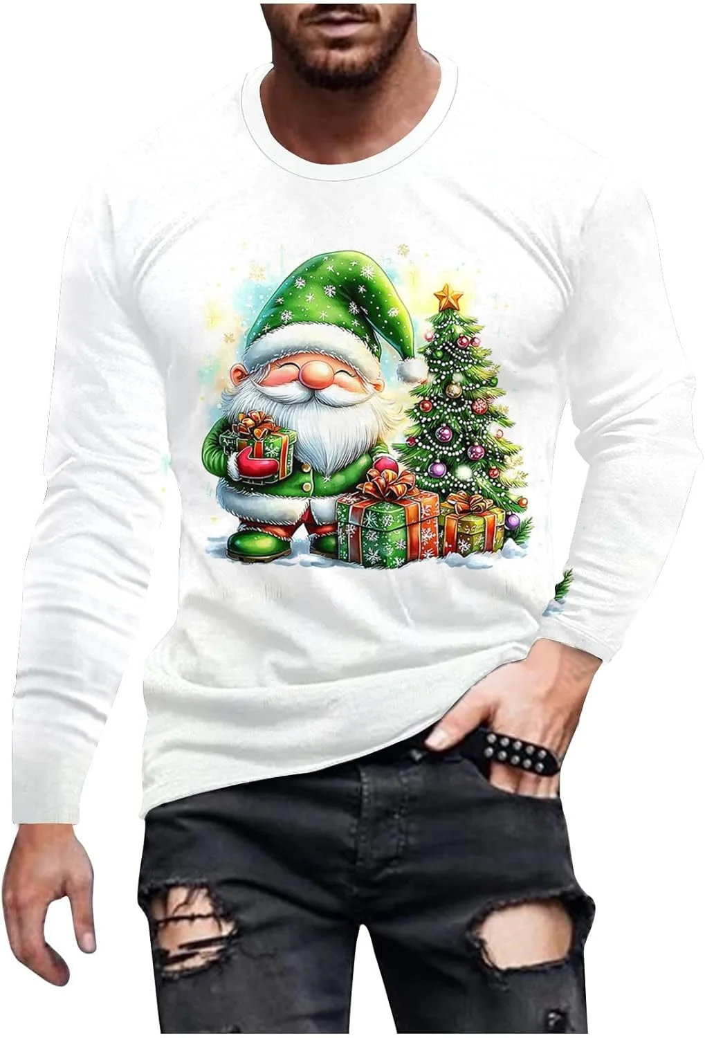 

Футболка с принтом Санта Клауса для мужчин, длинный рукав, casual