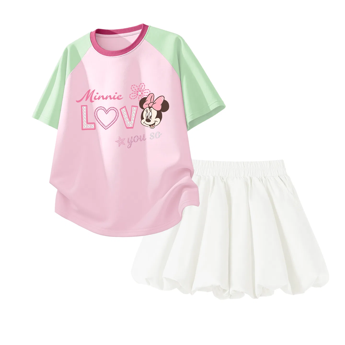 Спортивный детский костюм Disney Casual Sportswear 2 Piece Set, зелено-розовый и белый