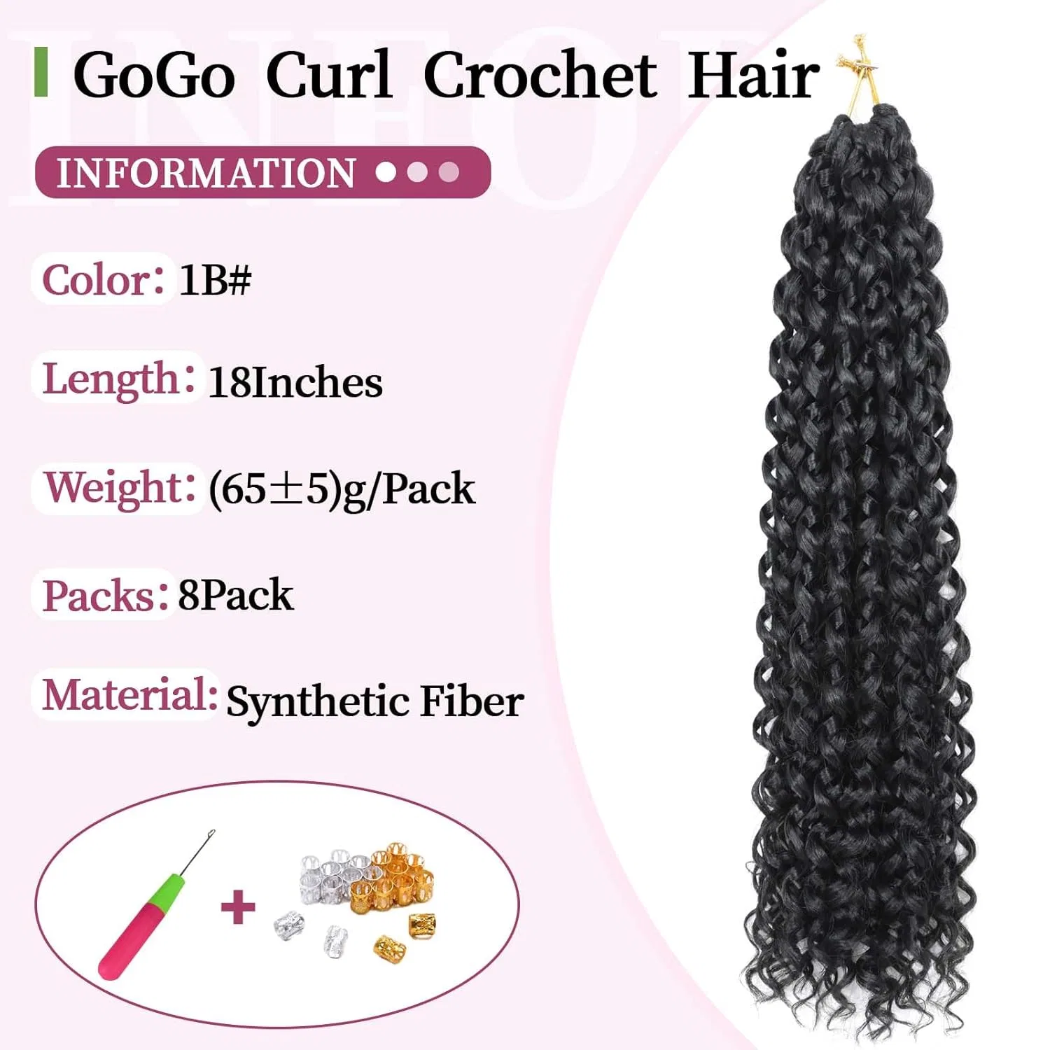 Набор для плетения Gogo Curl Crochet Hair 18 дюймов Locescsoc, 1B — фото 2