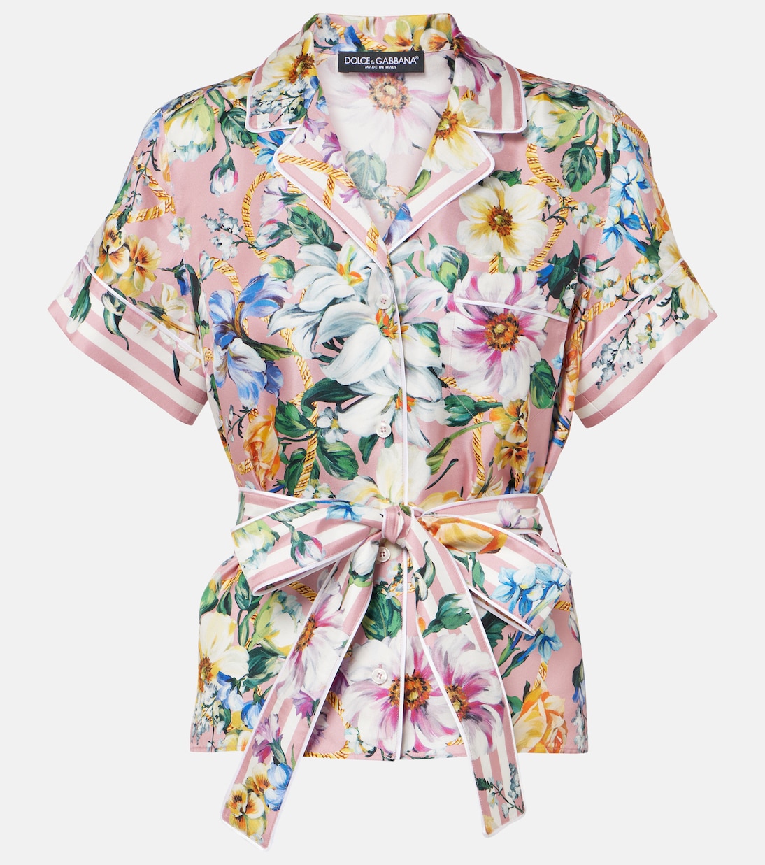

Шелковая рубашка с цветочным принтом и бантом Dolce&Gabbana, Mix Fiori F.Rosa