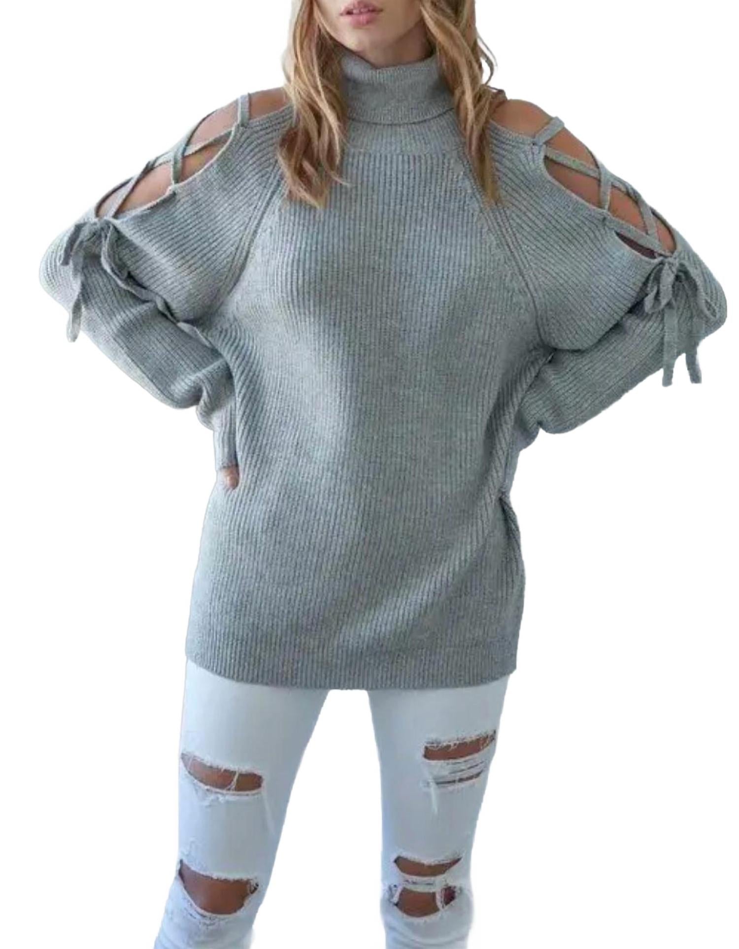 

Свитер с шнуровкой на плече в сером меланже J.NNA, серый