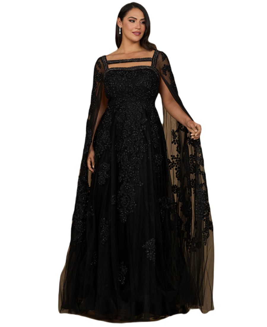 

Женское кружевное платье с длинными рукавами-кейпами Lara, Black