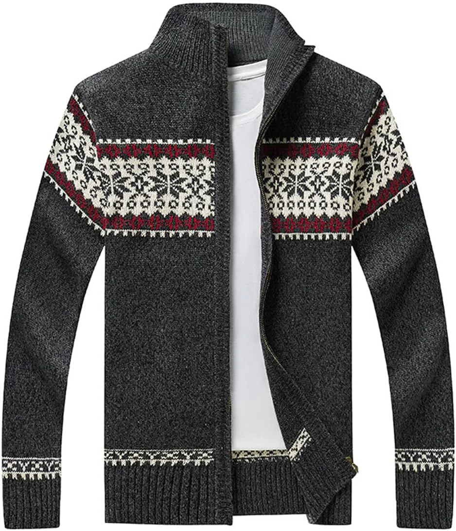 

Мужской рождественский кардиган Ugly Xmas Sweaters с воротником-стойкой и снежинками Kedera