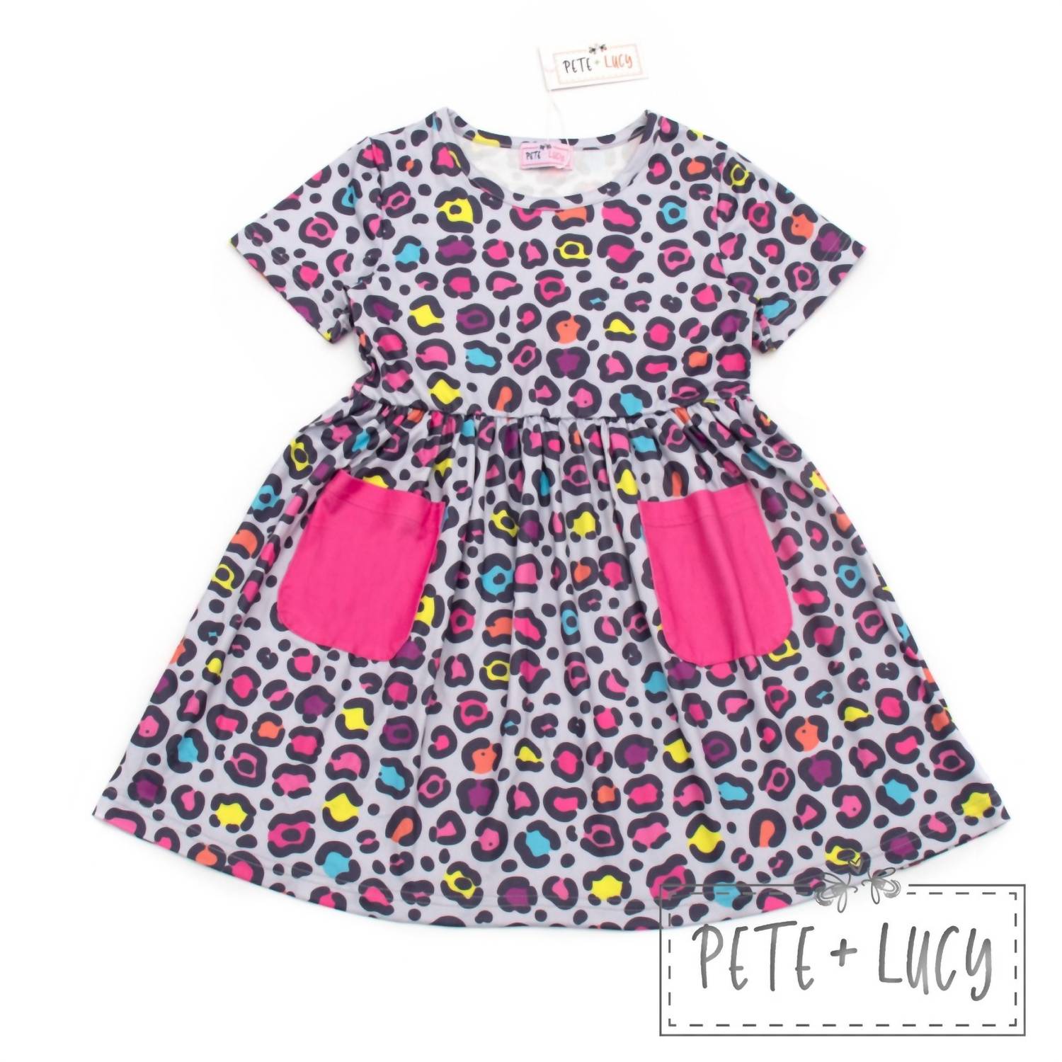 

Платье с короткими рукавами для девочек в неоновом леопардовом цвете Pete + Lucy