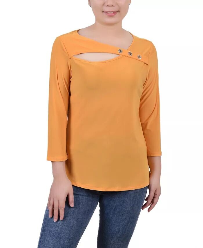 

Миниатюрный топ с вырезом и рукавом 3/4 NY Collection, синий