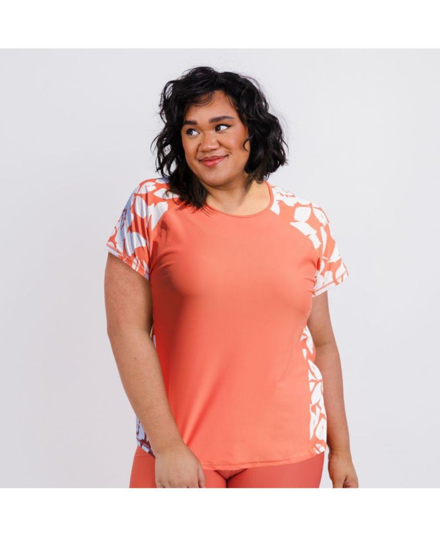 

Купальный топ и плавки/бюстгальтер Adele больших размеров с короткими рукавами Calypsa, Rust/rusty rose