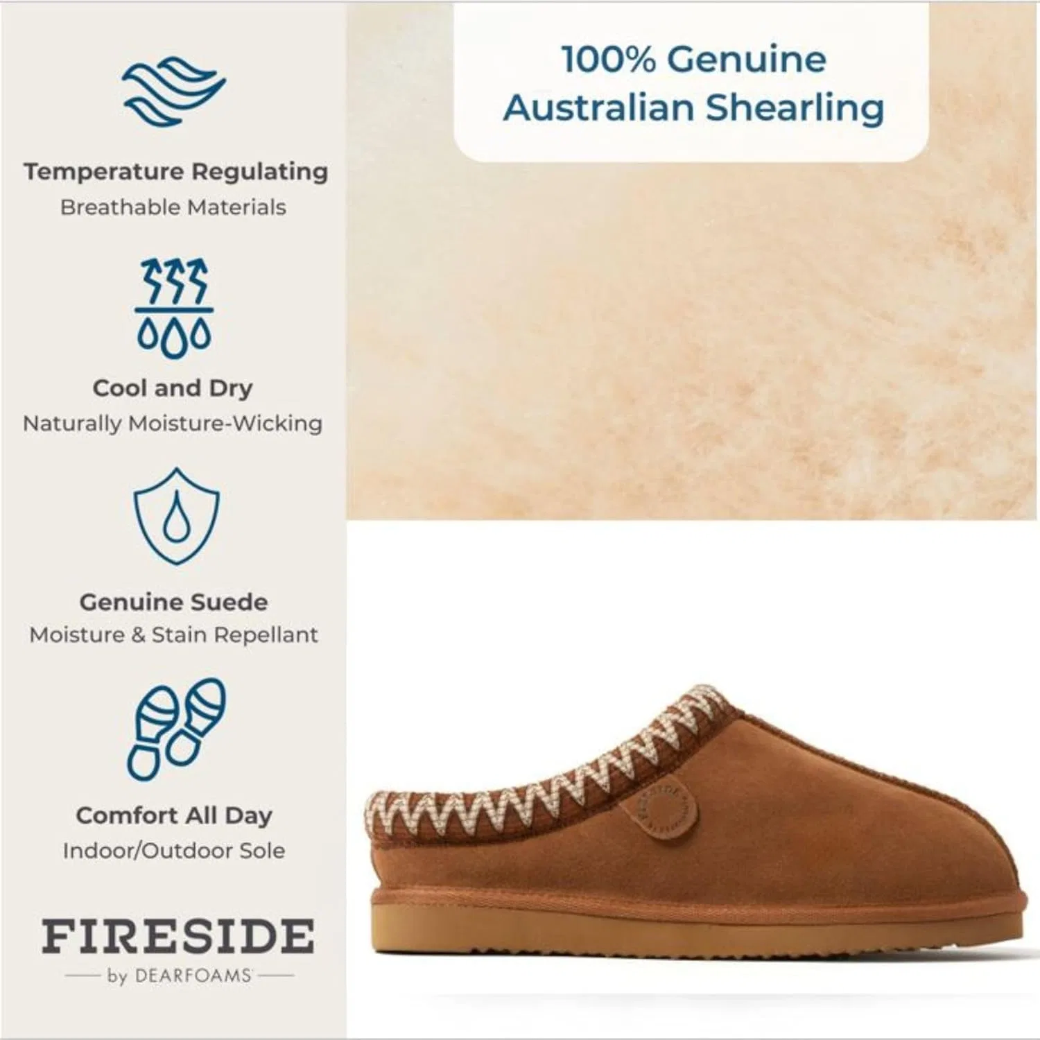Мужские мюли Fireside by Dearfoams из овчины, каштановый — фото 2
