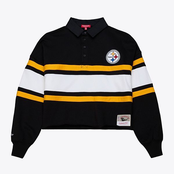 

Женская черная футболка-поло Pittsburgh Steelers с длинным рукавом Mitchell & Ness