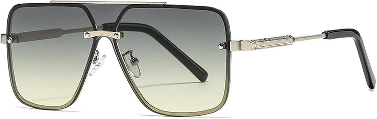 

Большие цельные солнцезащитные очки-пилот для женщин, 2025 год, роскошные панк-солнцезащитные очки для мужчин, винтажные квадратные очки mincl, Gradient Green