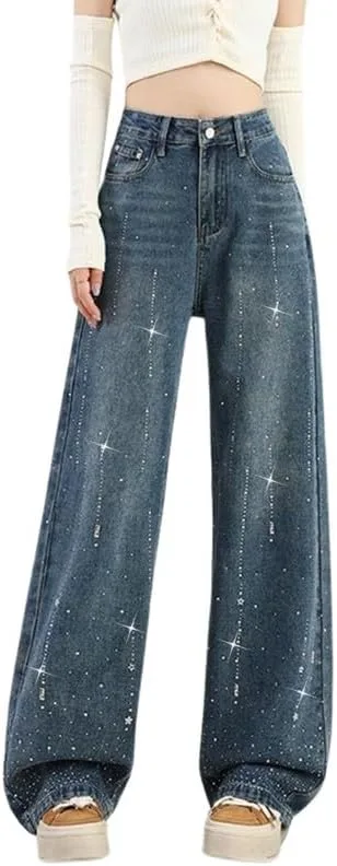 

Женские джинсы baggy high waisted с пайетками straight leg Chmnigma