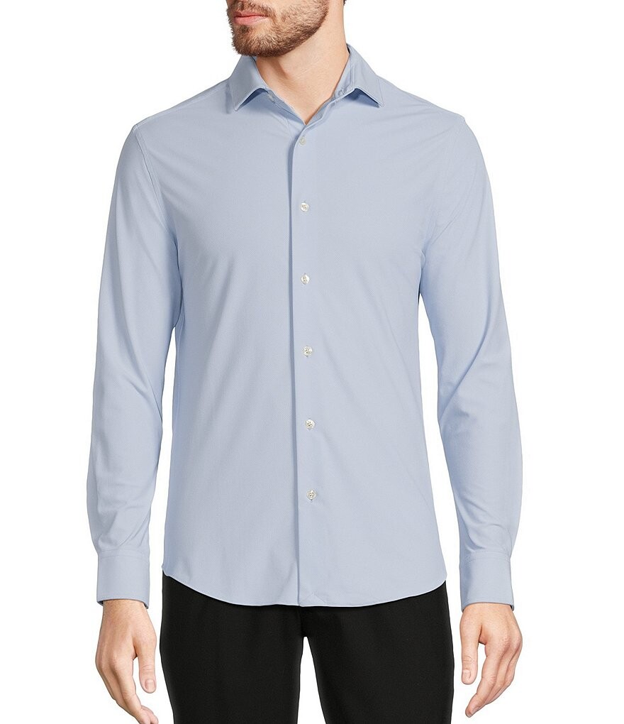 

Murano Collezione Canclini Slim Fit Performance Эластичная однотонная тканая рубашка с длинными рукавами, синий