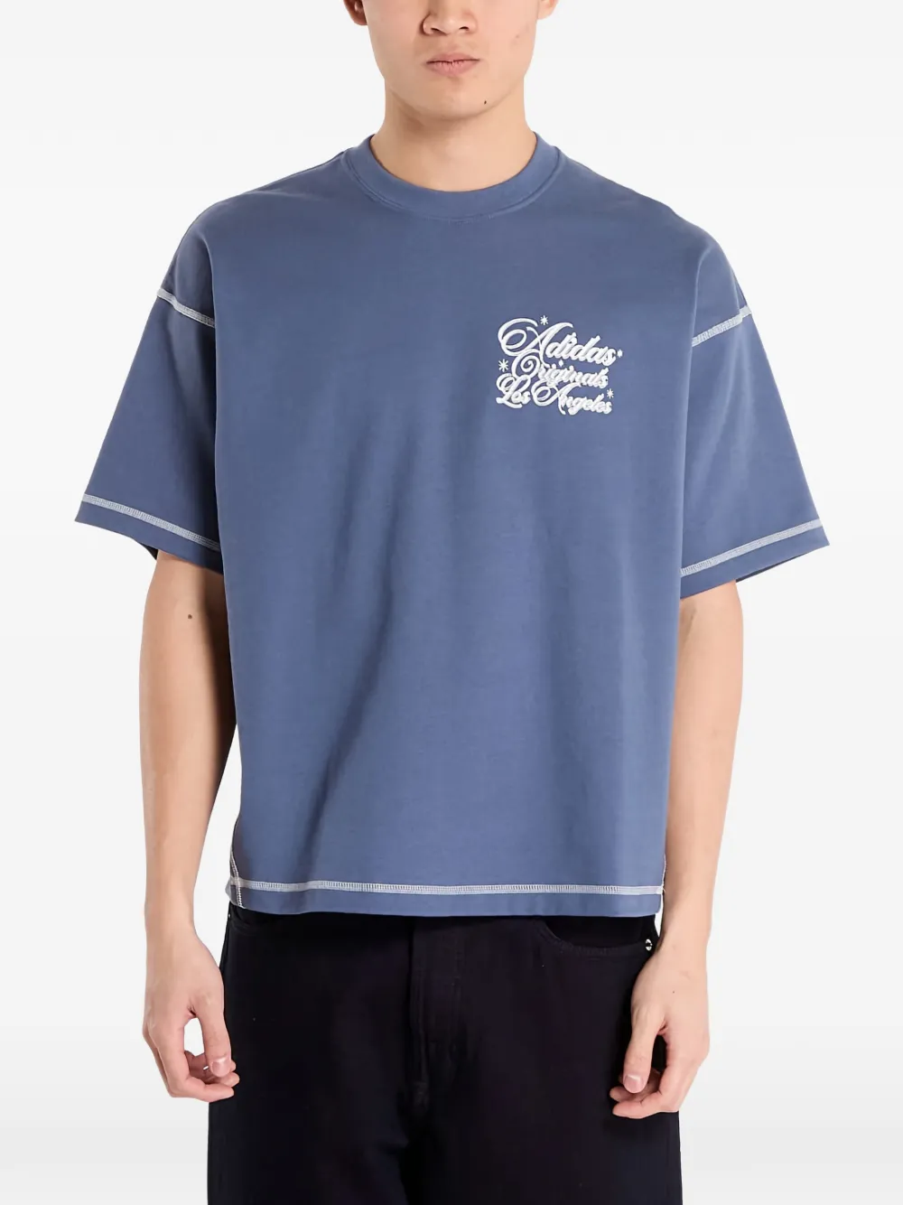 

Футболка с короткими рукавами и отделкой строчкой Adidas, синий