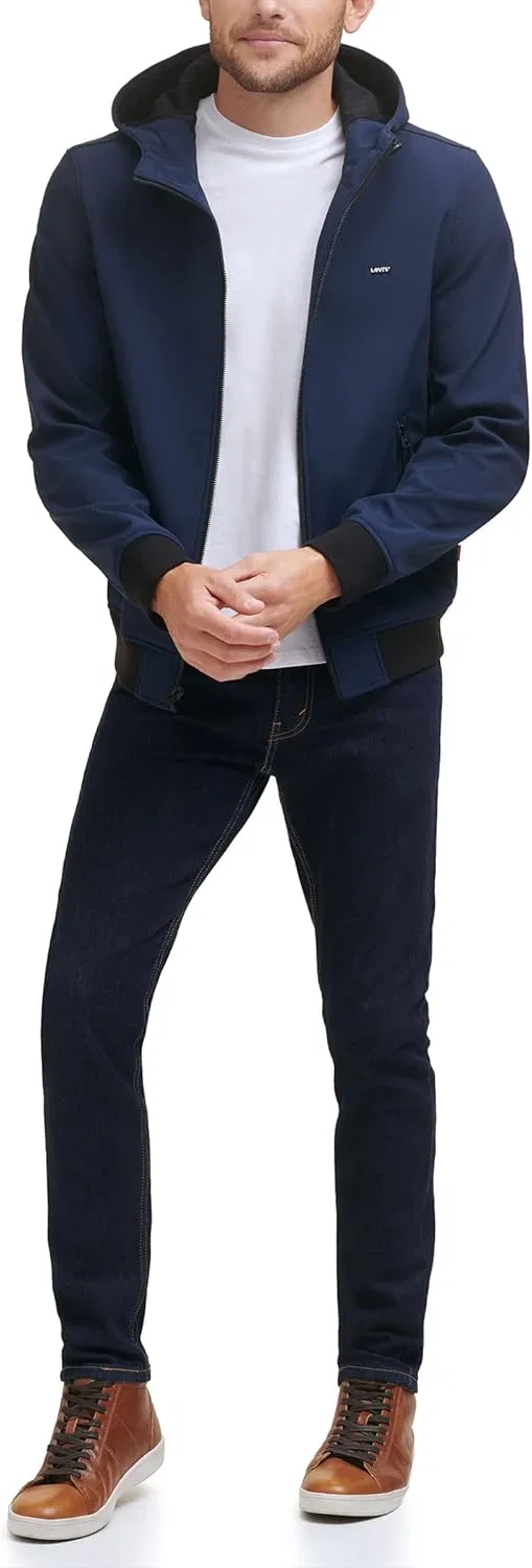 Мужская водоотталкивающая куртка-бомбер Levi's из софтшелла с капюшоном — фото 4