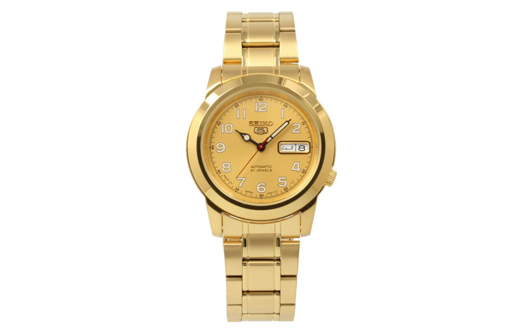 

SEIKO Часы Automatic Mechanical Movement Stainless Steel Strap Watch 37mm Men's Watch Gold Dial SNKK38J, Gold Dial