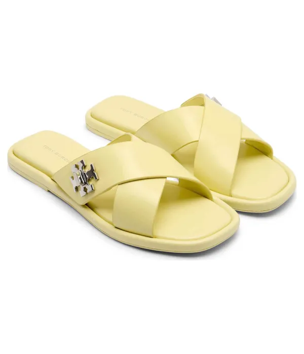 Тапочки из кожи с Т-образным фиксатором Tory Burch, желтый — фото 3