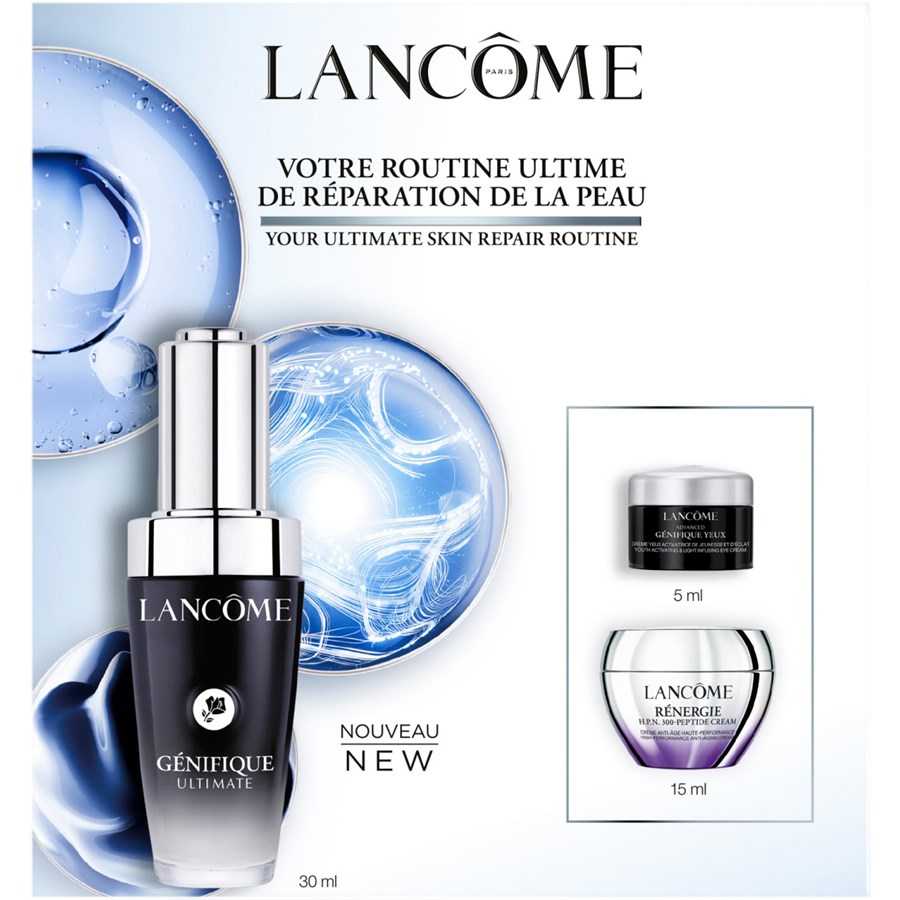 

Сыворотка для лица Lancôme Advanced Génifique Ultimate Serum, Génifique Ultimate Serum 30 ml + Génifique Eye Cream 5 ml + Rénergie H.P.N. 300-Peptide Cream 15 ml / 1 Stk.