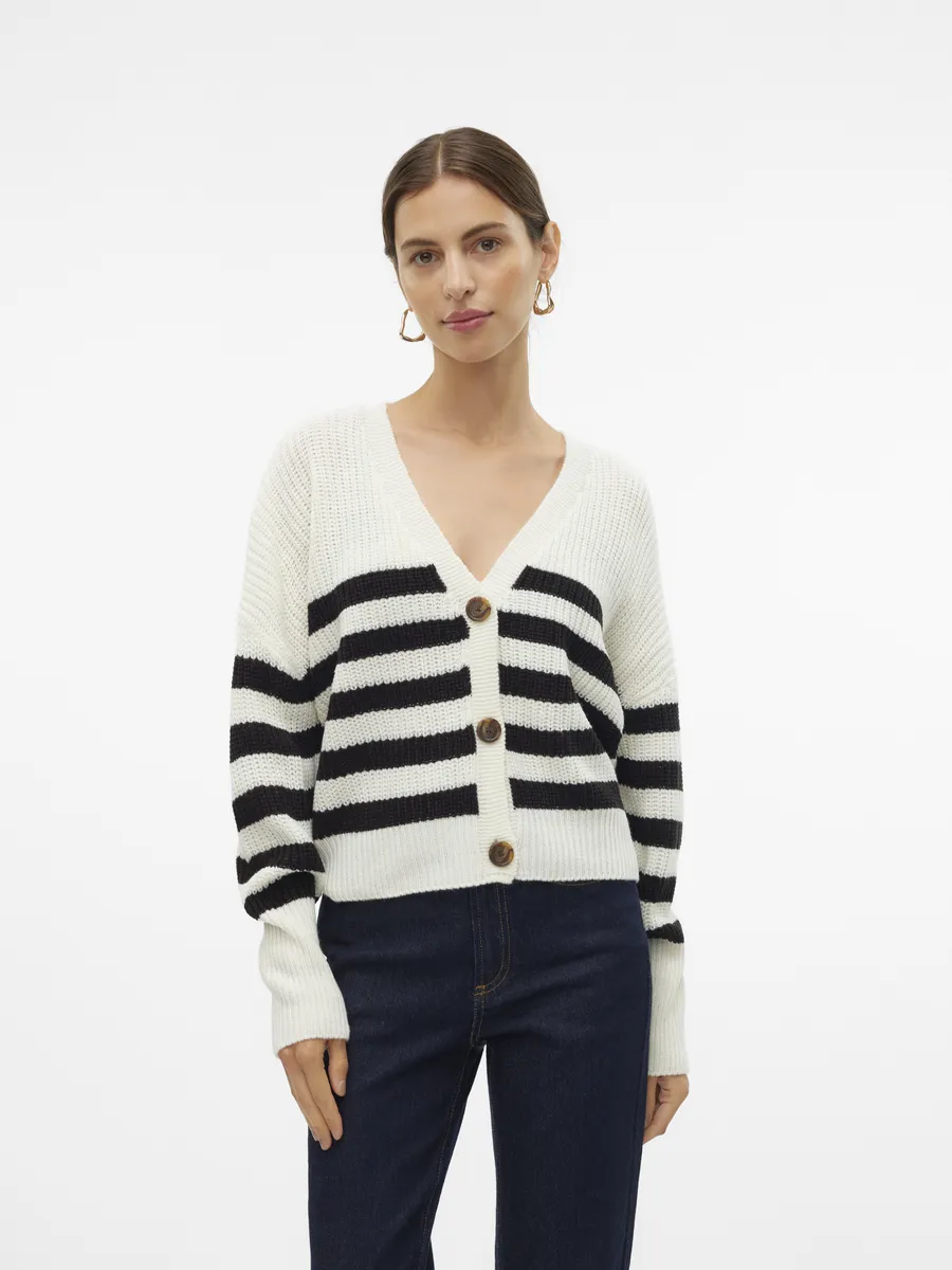 

Кардиган Vero Moda "VMLEA LS КАРДИГАН С V-образным вырезом и манжетами ", цвет Cloud Dancer Stripes:Black