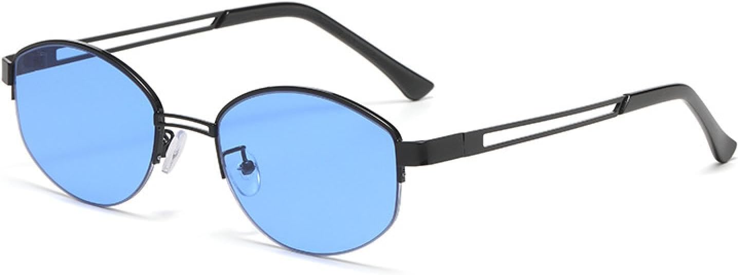 

Популярные модные овальные солнцезащитные очки для женщин, винтажные, полуободковые, с прозрачными линзами Ocean Lens, защита от УФ-излучения UV400, для мужчин TVTBBVV, C6 Black Blue