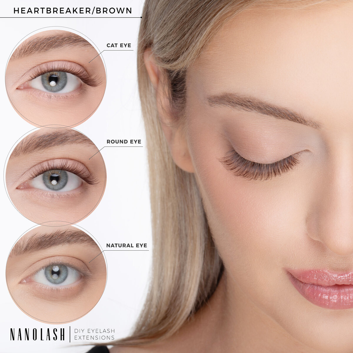 Коричневые склеиваемые ресницы HEARTBREAKER Nanolash набор - ресницы своими руками, 36 пучков — фото 3