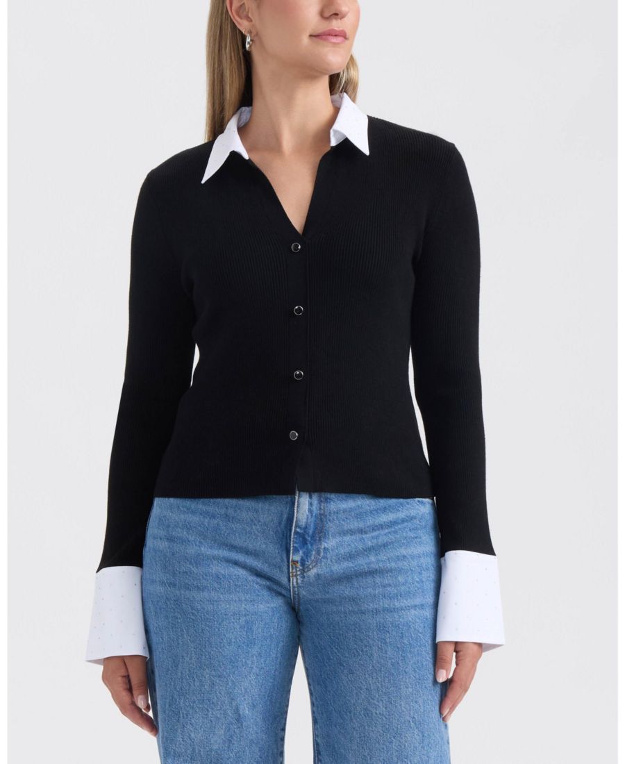 

Женский свитер-футляр на пуговицах с отделкой стразами Ellen Tracy, Black